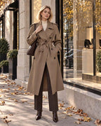 Khaki Wrinkle-Resistant Long Trench Coat