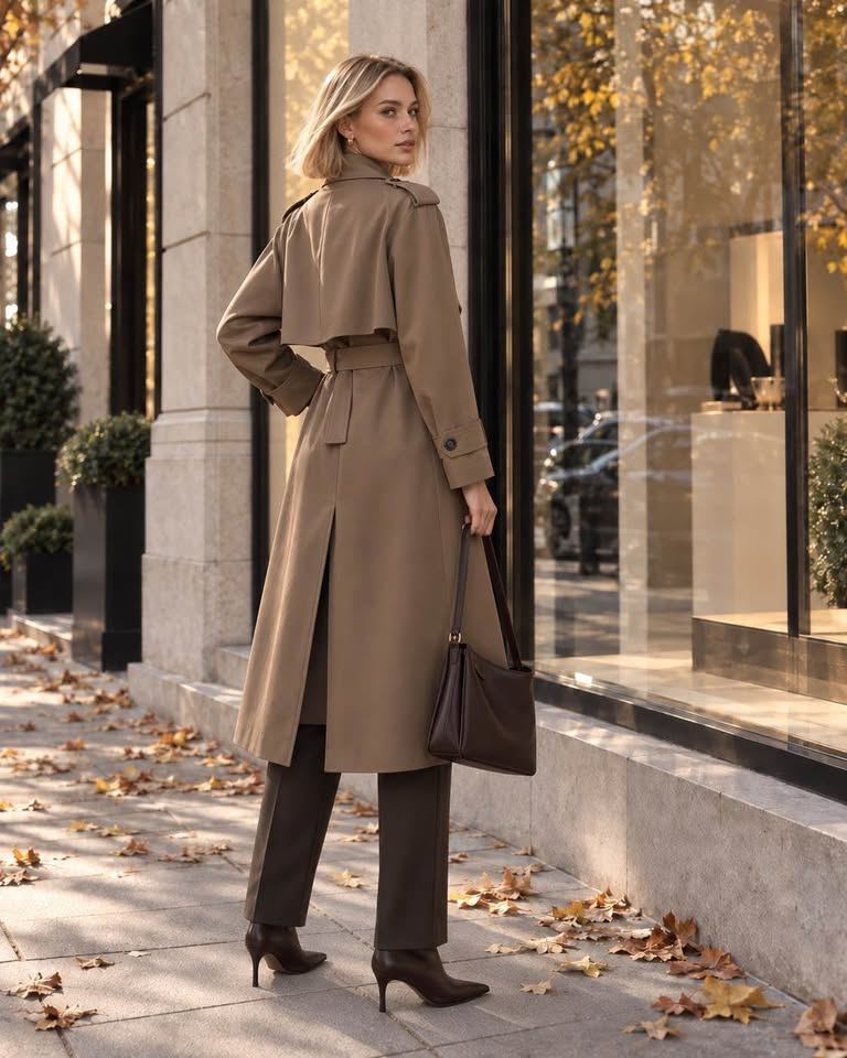 Khaki Wrinkle-Resistant Long Trench Coat