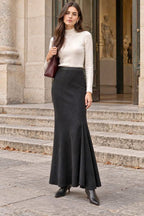 Black 100% Wool Mermaid Maxi Skirt
