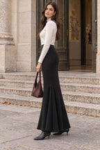 Black 100% Wool Mermaid Maxi Skirt