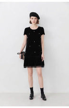 Black Silk Velvet Puff-Sleeve Dress