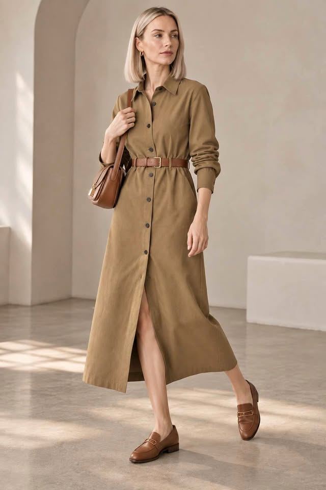 Olive Trench-Style Maxi Dress