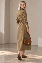 Olive Trench-Style Maxi Dress