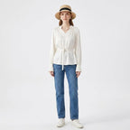 Ivory Rayon-Blend Balloon-Sleeve Blouse