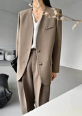 Taupe V-Neck Relaxed Blazer