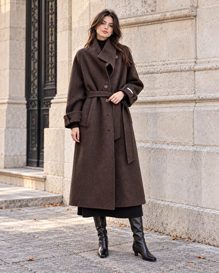 Dark Brown Yak & Wool Belted Long Coat