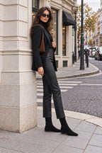 Black Vegan Leather Straight-Leg Cropped Pants