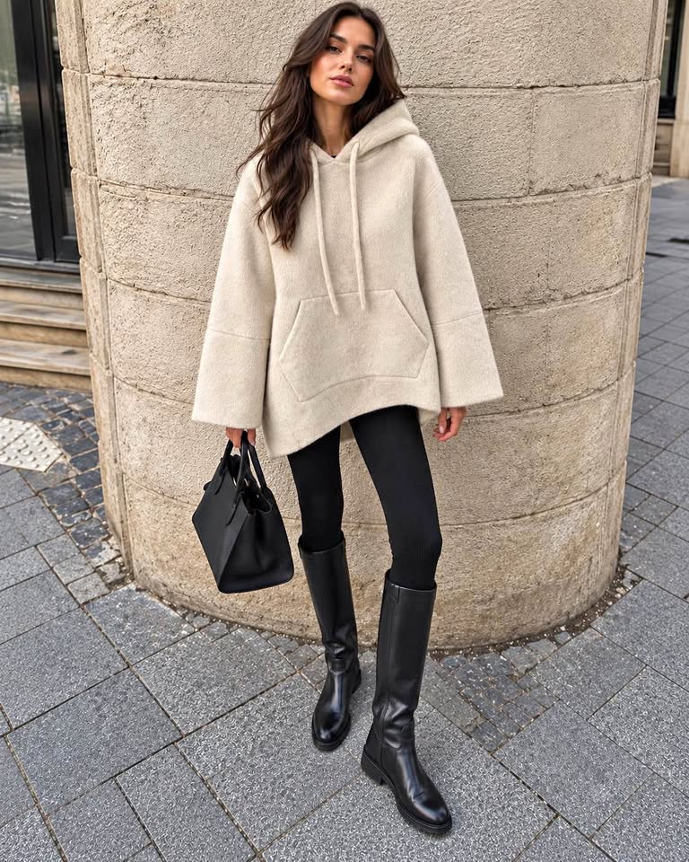 Ivory Wool & Angora Oversized Hoodie