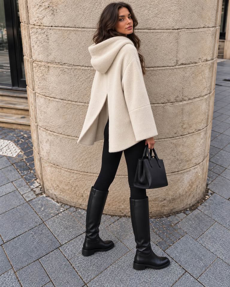 Ivory Wool & Angora Oversized Hoodie